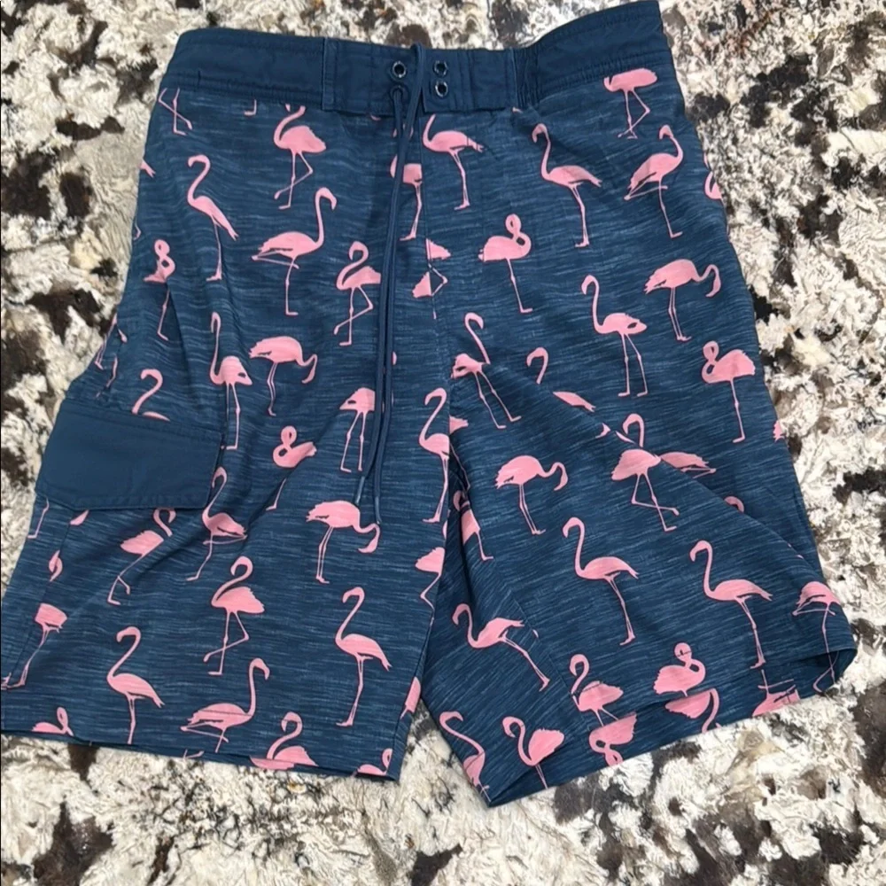 Sonoma Blue and Pink Flamingo Swim Trunks - Picture 1 of 4